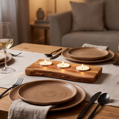 Bougeoir plat pour bougie chauffe-plat en bois d'olivier | Différentes tailles