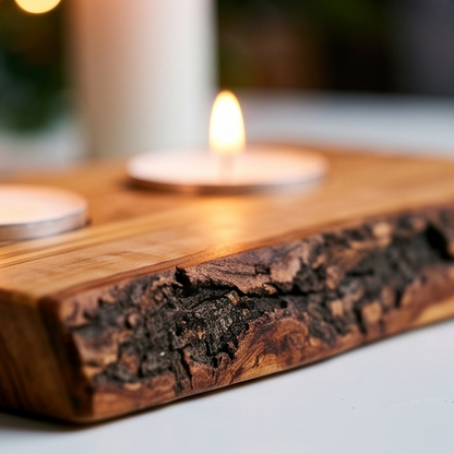 Bougeoir plat pour bougie chauffe-plat en bois d'olivier | Différentes tailles