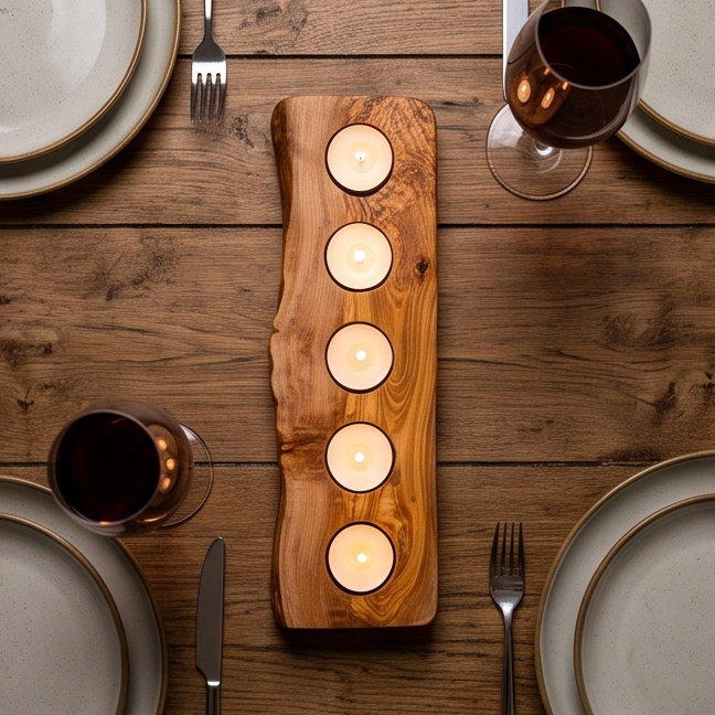 Bougeoir chauffe-plat plat en bois d'olivier | Différentes tailles