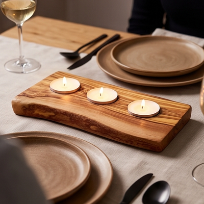 Bougeoir plat pour bougie chauffe-plat en bois d'olivier | Différentes tailles