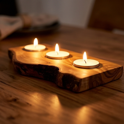 Bougeoir plat pour bougie chauffe-plat en bois d'olivier | Différentes tailles