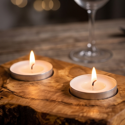 Bougeoir plat pour bougie chauffe-plat en bois d'olivier | Différentes tailles