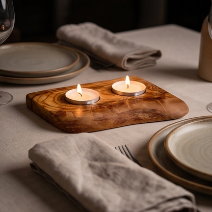 Bougeoir plat pour bougie chauffe-plat en bois d'olivier | Différentes tailles