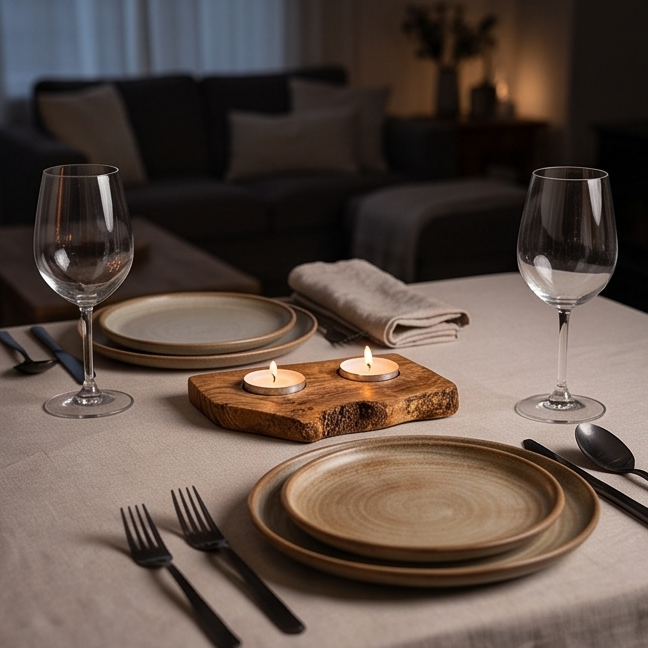 Bougeoir plat pour bougie chauffe-plat en bois d'olivier | Différentes tailles