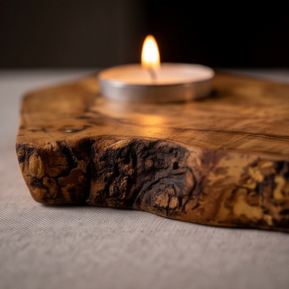 Bougeoir plat pour bougie chauffe-plat en bois d'olivier | Différentes tailles
