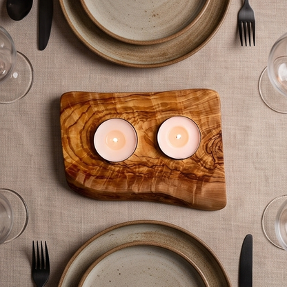 Bougeoir plat pour bougie chauffe-plat en bois d'olivier | Différentes tailles