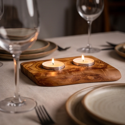 Bougeoir plat pour bougie chauffe-plat en bois d'olivier | Différentes tailles
