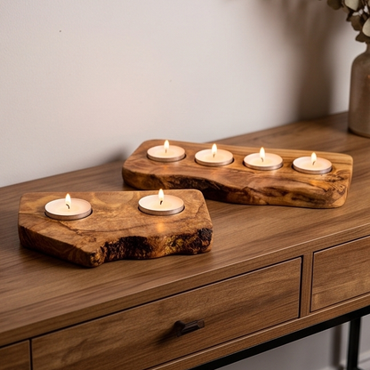 Bougeoir plat pour bougie chauffe-plat en bois d'olivier | Différentes tailles
