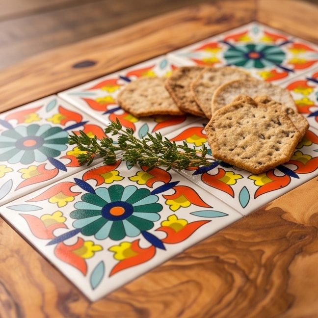 Plateau rustique en céramique et bois d'olivier | Couleurs variées