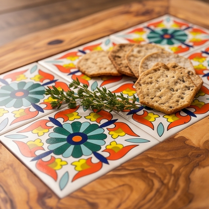 Plateau rustique en céramique et bois d'olivier | Couleurs variées
