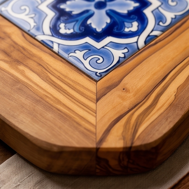 Plateau rustique en céramique et bois d'olivier | Couleurs variées