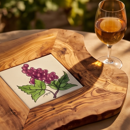 Plateau de service de restaurant en bois d'olivier rustique et céramique