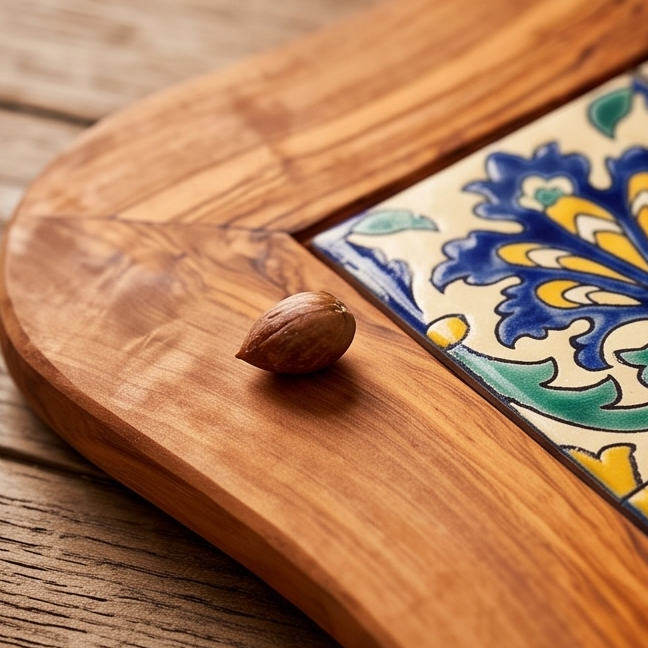 Plateau rustique en céramique et bois d'olivier | Couleurs variées