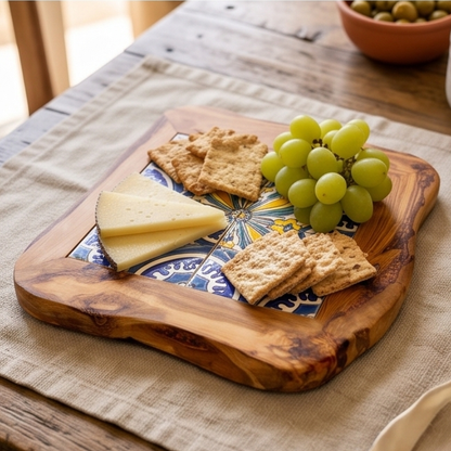 Plateau en céramique et bois d'olivier rustique moyen 15 cm