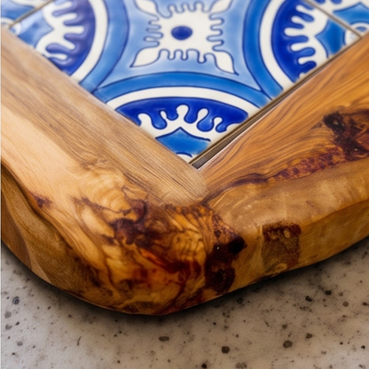 Plateau en céramique et bois d'olivier rustique moyen 15 cm