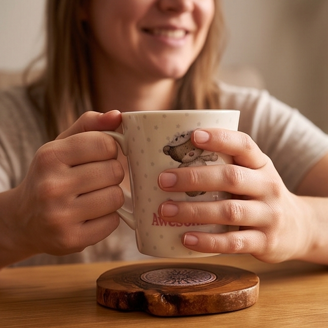 Sous-verre rustique en céramique et bois d'olivier