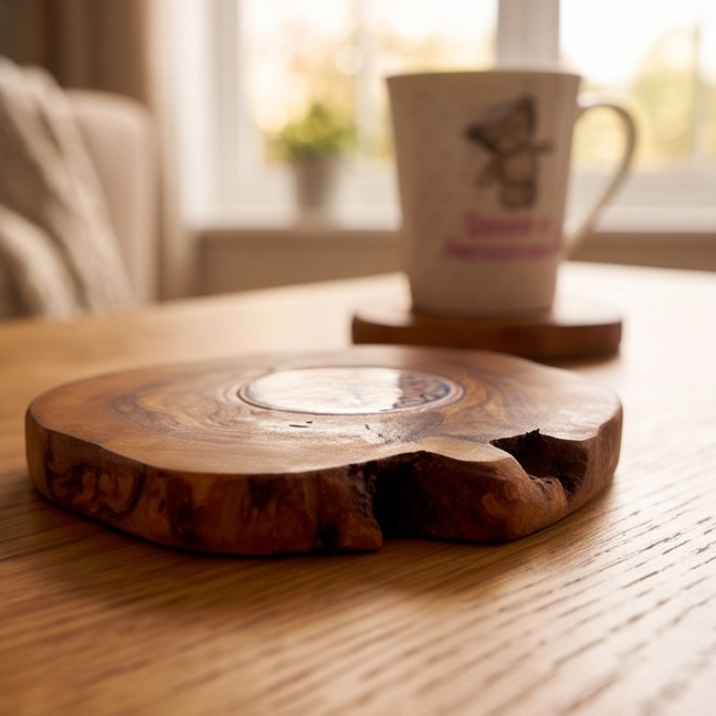 Sous-verre rustique en céramique et bois d'olivier
