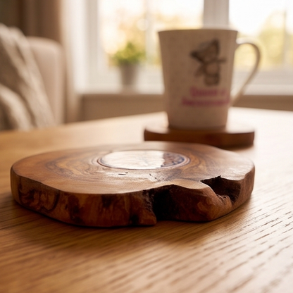Sous-verre rustique en céramique et bois d'olivier