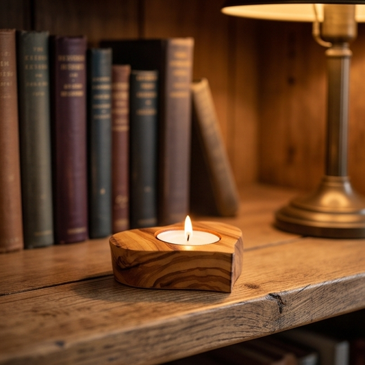 Handcrafted Olive Wood Heart Candle Holder (8 cm) – Romantic Wooden Gift