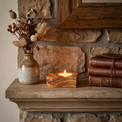 Handcrafted Olive Wood Heart Candle Holder (8 cm) – Romantic Wooden Gift