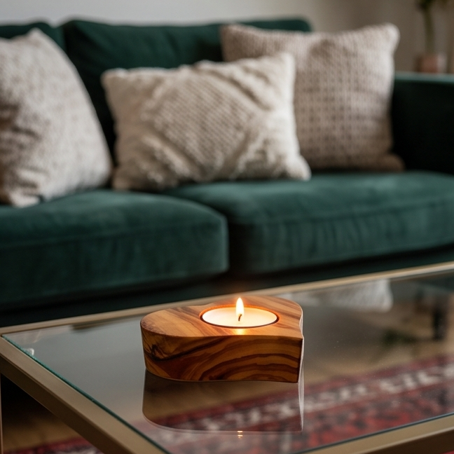 Handcrafted Olive Wood Heart Candle Holder (8 cm) – Romantic Wooden Gift