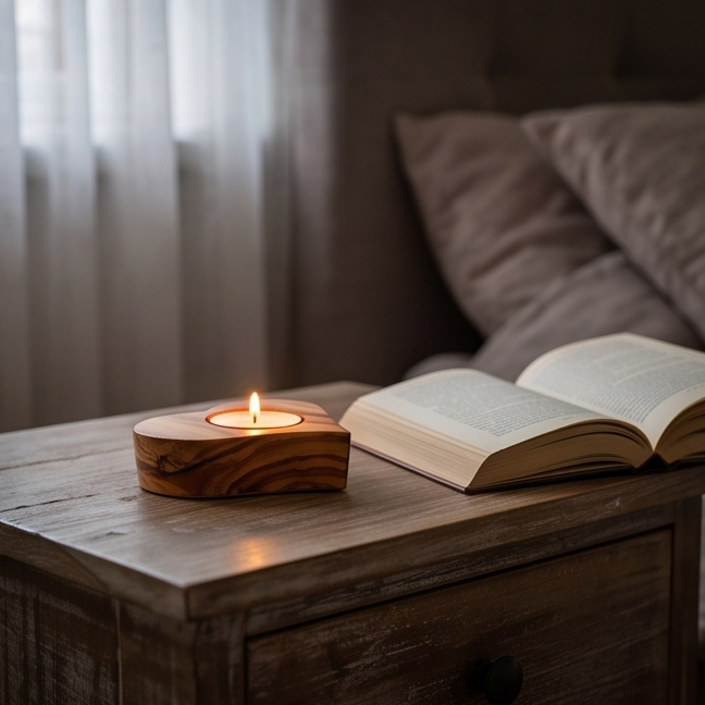 Handcrafted Olive Wood Heart Candle Holder (8 cm) – Romantic Wooden Gift