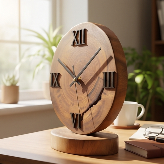 Handcrafted Wood Desk Clock | Luxury Live Edge Mantle Statement Clock