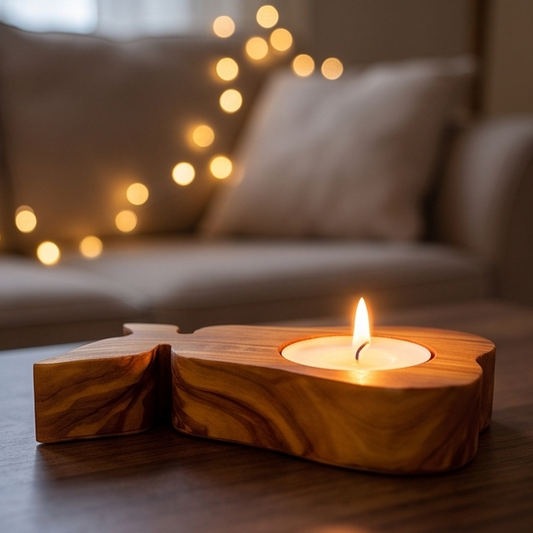 Wooden Candle Holder, Olive Wood Pear Shape Candle Holder 10 cm, handmade, Home decor, Housewarming gift