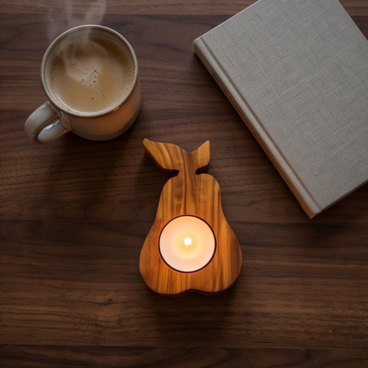 Wooden Candle Holder, Olive Wood Pear Shape Candle Holder 10 cm, handmade, Home decor, Housewarming gift