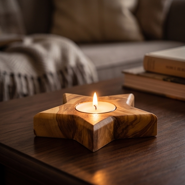 Olive Wood Star Shaped Tealight Candle Holder 10 cm, Home Decor, natural, handmade, gift