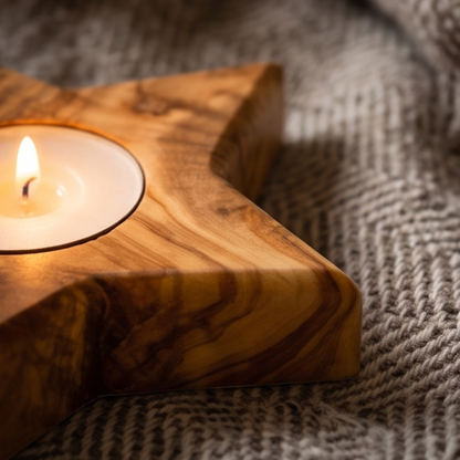 Olive Wood Star Shaped Tealight Candle Holder 10 cm, Home Decor, natural, handmade, gift