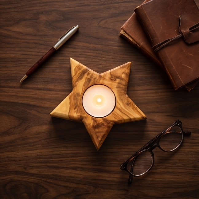 Olive Wood Star Shaped Tealight Candle Holder 10 cm, Home Decor, natural, handmade, gift