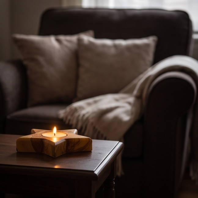 Olive Wood Star Shaped Tealight Candle Holder 10 cm, Home Decor, natural, handmade, gift