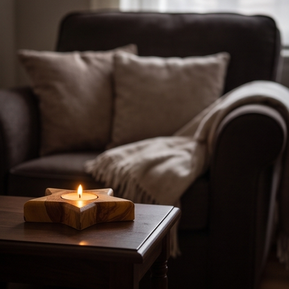 Olive Wood Star Shaped Tealight Candle Holder 10 cm, Home Decor, natural, handmade, gift
