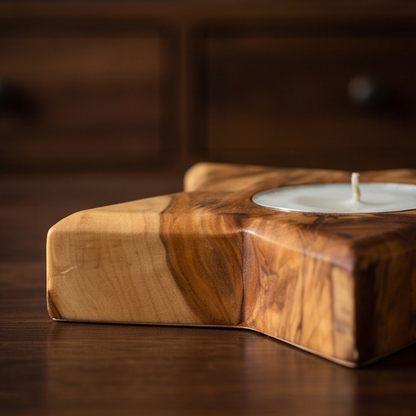 Olive Wood Star Shaped Tealight Candle Holder 10 cm, Home Decor, natural, handmade, gift