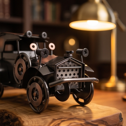 Voiture sur planche en bois d'olivier