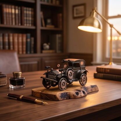 Voiture sur planche en bois d'olivier