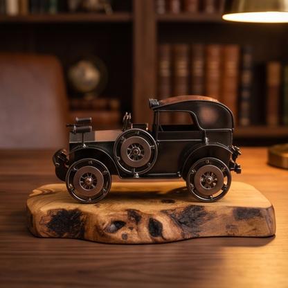 Voiture sur planche en bois d'olivier