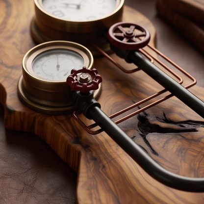 Industrial Steampunk Olive Wood Wall Clock | Luxury Live Edge Weather Station Decor