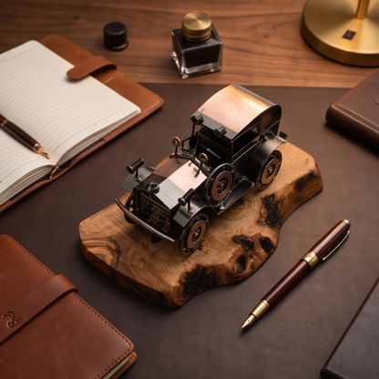 Voiture sur planche en bois d'olivier