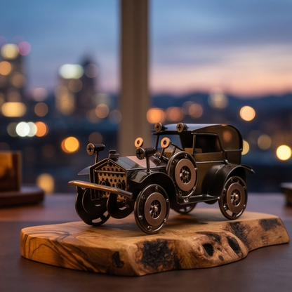 Voiture sur planche en bois d'olivier