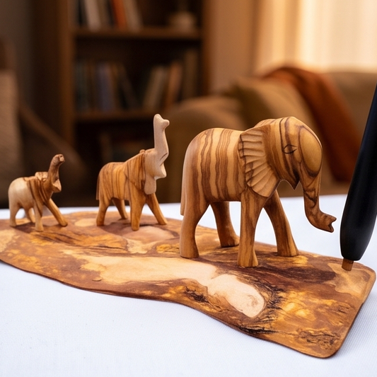 Hand Crafted Olive Wood Elephant Figurine Ornament