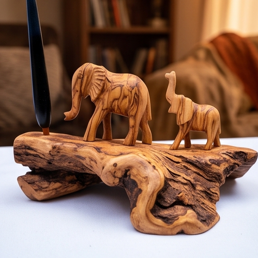 Hand Crafted Olive Wood Elephant Figurine Ornament