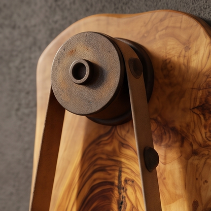 Industrial Pulley Belt Olive Wood Wall Clock | Steampunk Mechanical Statement Clock