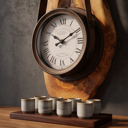 Industrial Pulley Belt Olive Wood Wall Clock | Steampunk Mechanical Statement Clock