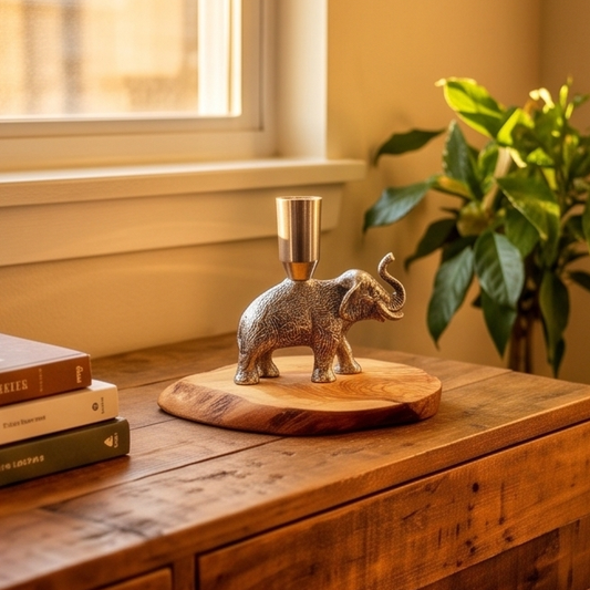 Olive wood elephant candle holder