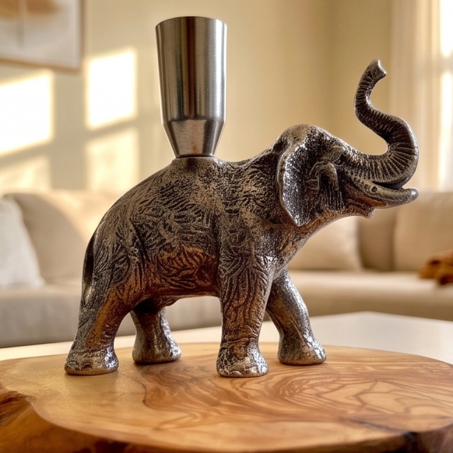 Olive wood elephant candle holder