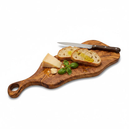 Handcrafted Olive Wood Charcuterie Board - Live Edge Serving Platter with Handle - Natural Rustic Cheese Board &amp; Cutting Surface