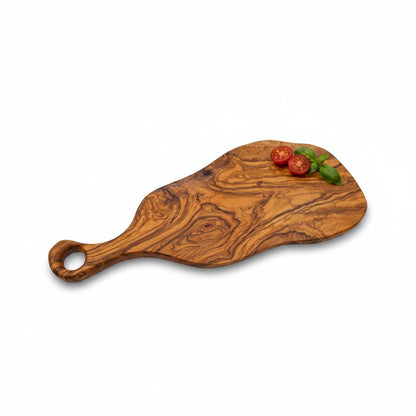 Handcrafted Olive Wood Charcuterie Board - Live Edge Serving Platter with Handle - Natural Rustic Cheese Board &amp; Cutting Surface