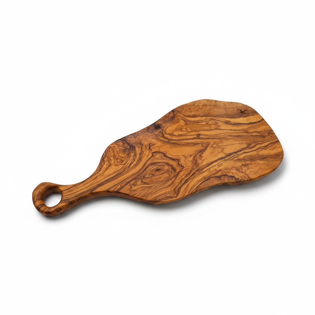 Handcrafted Olive Wood Charcuterie Board - Live Edge Serving Platter with Handle - Natural Rustic Cheese Board &amp; Cutting Surface